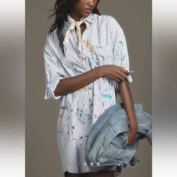 Anthropologie Pilcro Paint Splatter Shirt Dress Long Sleeve XL NWT - Picture 13 of 13